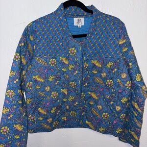 Anthropologie dRA Los Angeles floral blue lightweight quilted jacket size S